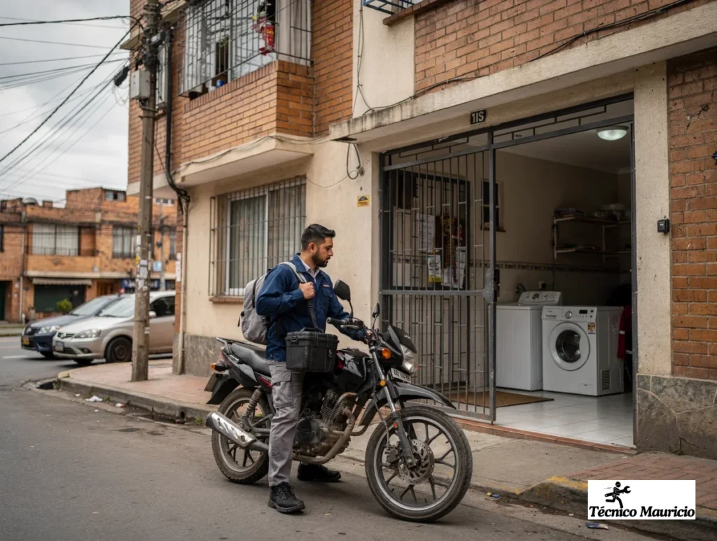 Técnico revisando arreglo de lavadoras en Barrios Unidos en un apartamento de Bogotá