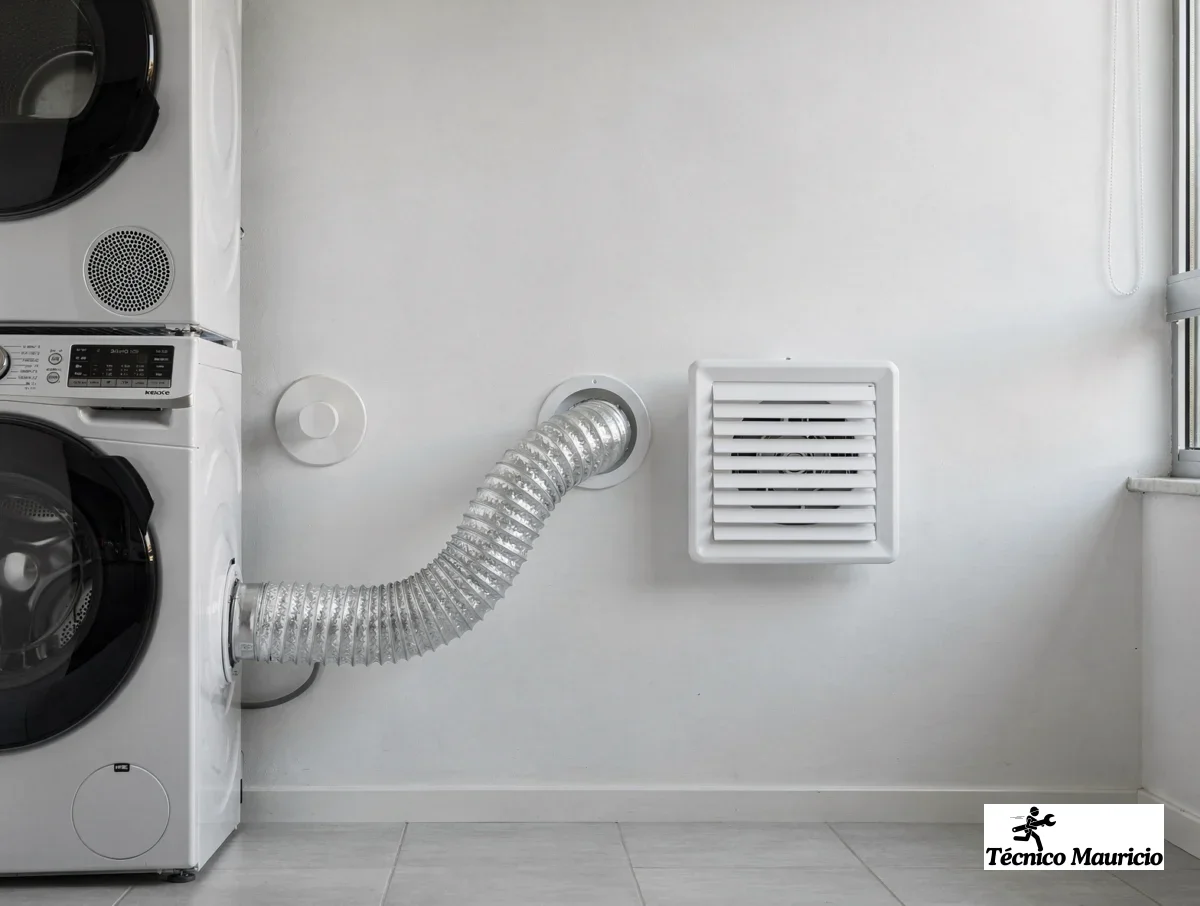 Conducto de ventilación de una secadora en un cuarto de ropas residencial