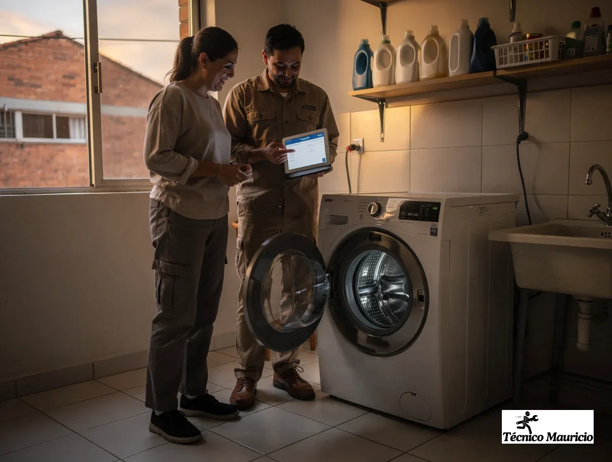 Lavadora funcionando bien después de la reparación en una vivienda