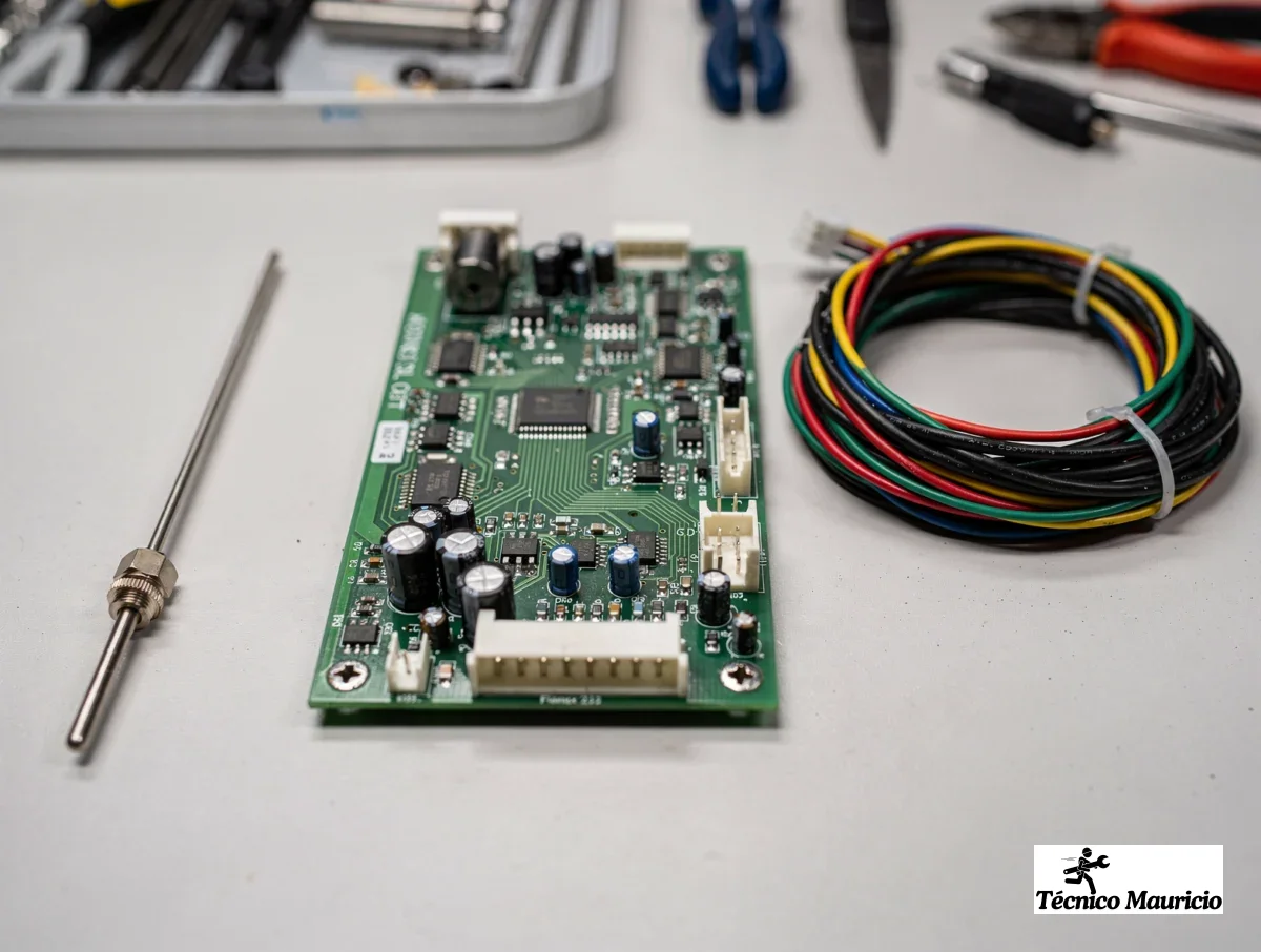 control board, wiring and replacement thermistor prepared for diagnosis