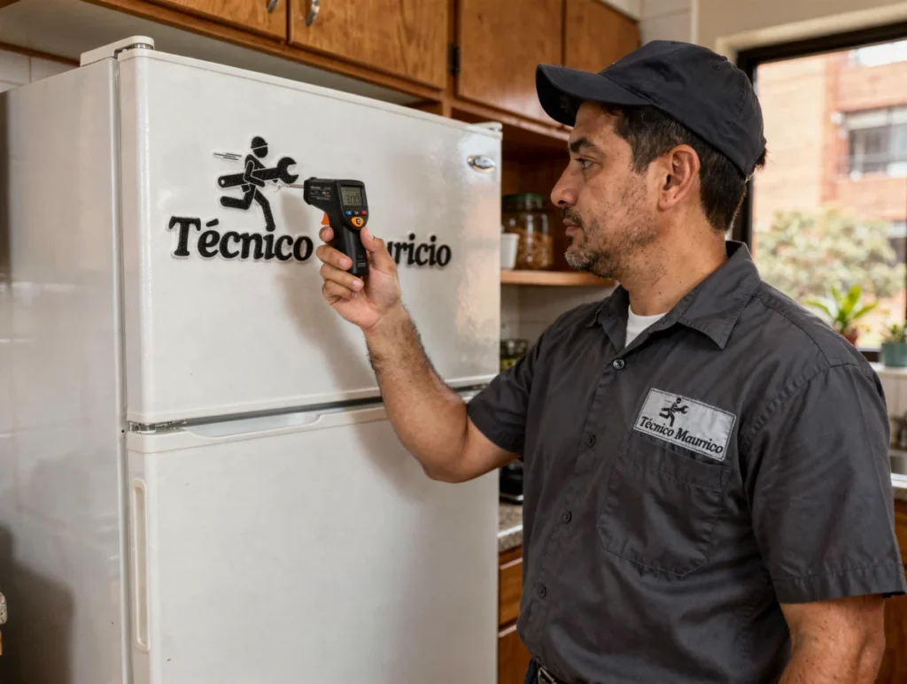 Técnico revisando la temperatura de una nevera en Bogotá