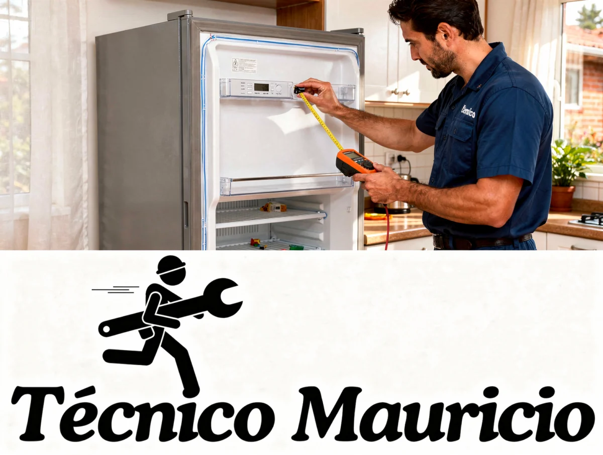 Revisión de empaque, control y sensores Técnico revisando el empaque y el control de una nevera