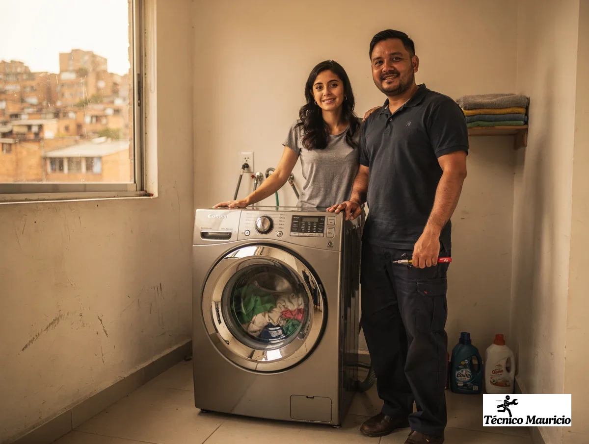 Cliente satisfecho tras la revisión y entrega de la lavadora reparada