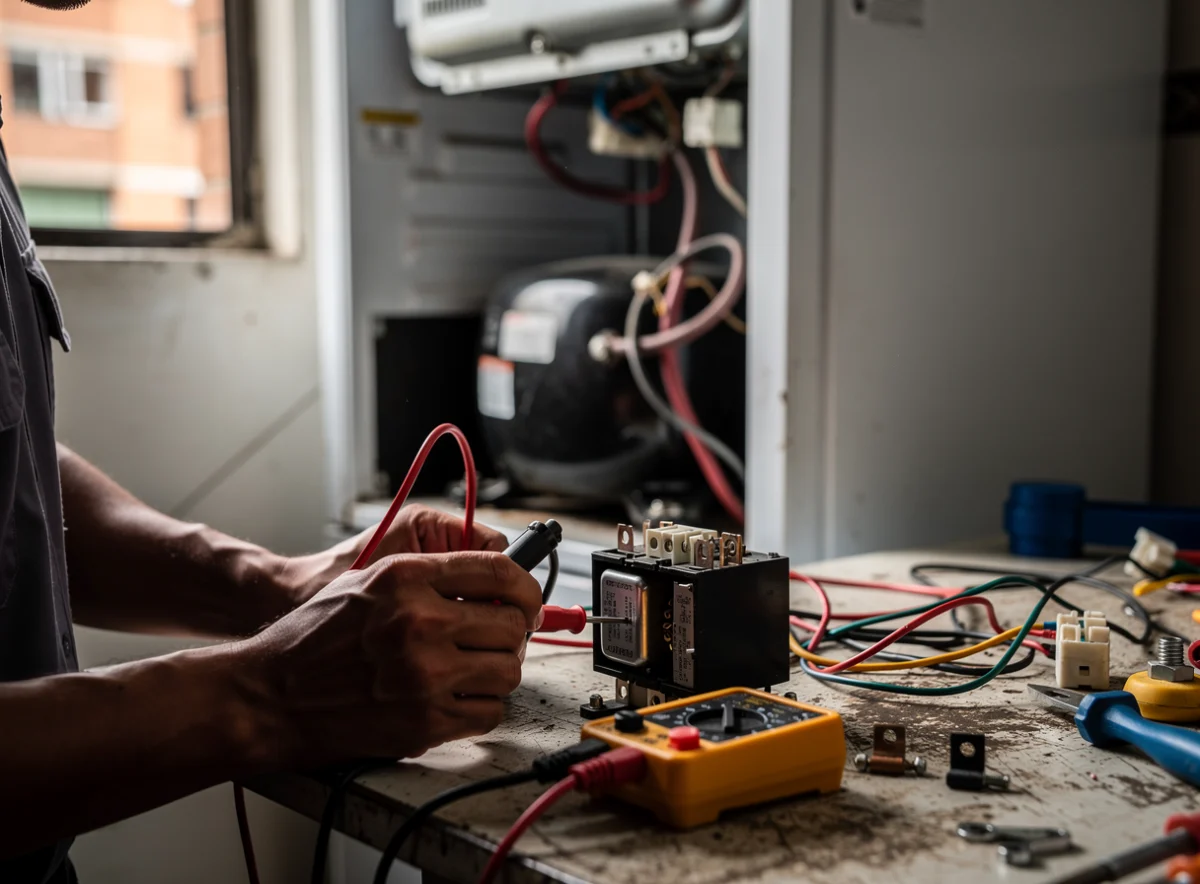 Piezas de arranque del compresor Prueba de relé y capacitor de arranque de una nevera