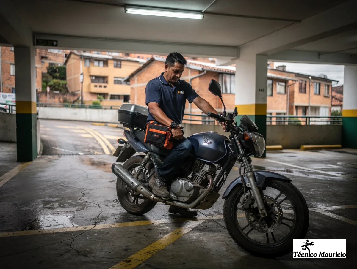 Visita rápida a domicilio Técnico llegando en moto para atender una lavadora a domicilio