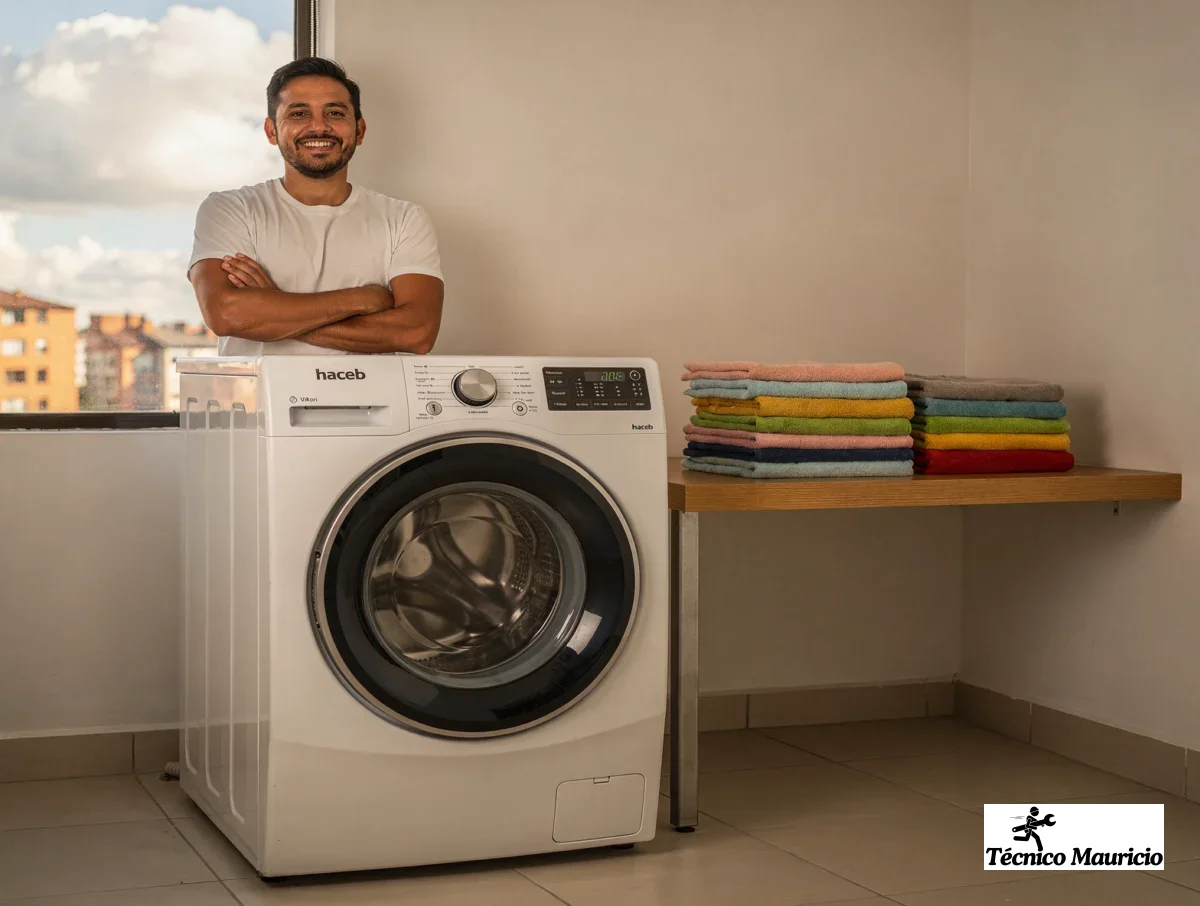 A clean spin cycle after a successful washer repair in a tidy laundry room.